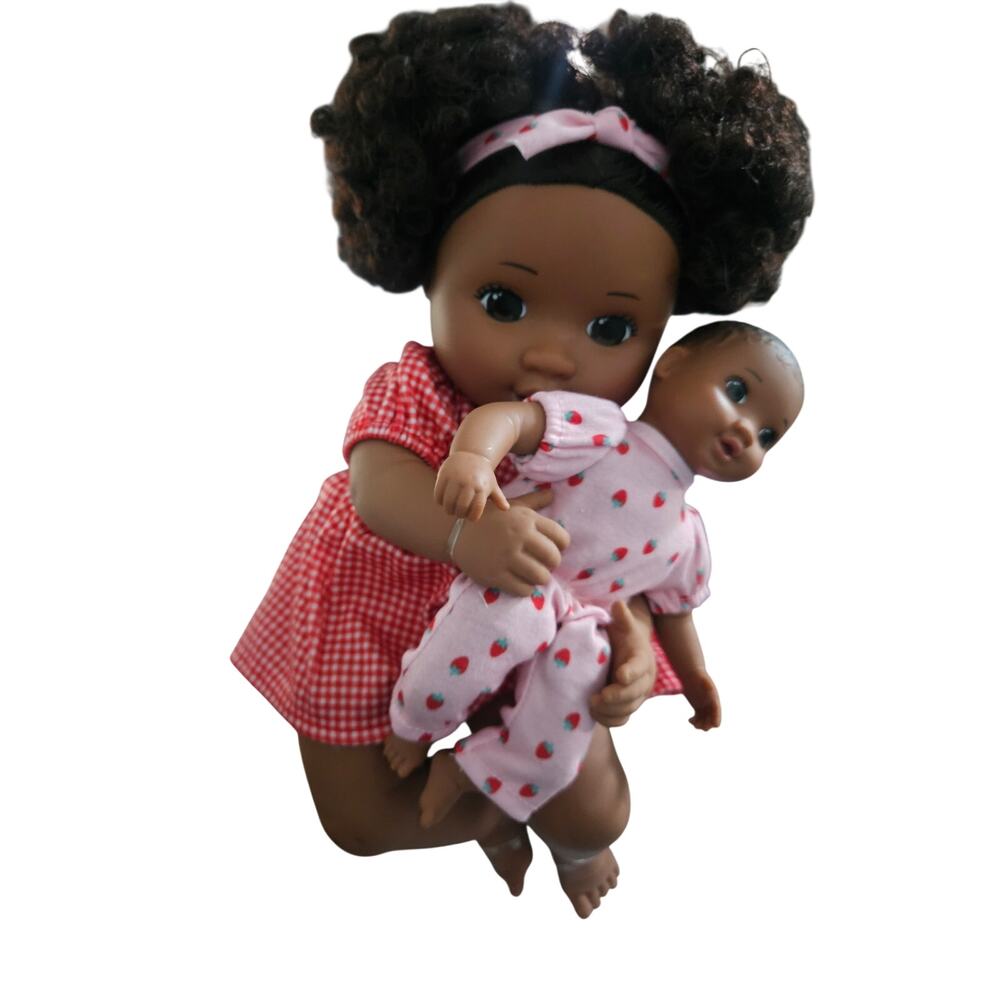 Gigglescape 14 inch Baby Doll Set Brown Hair Brown Eyes plus Mini Doll NEW